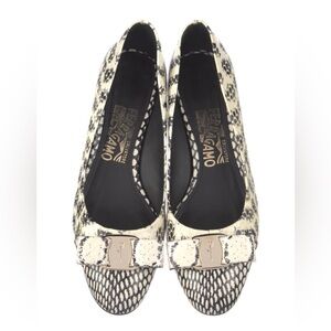 Salvatore Ferragamo Black and White Flats with Gold Detail